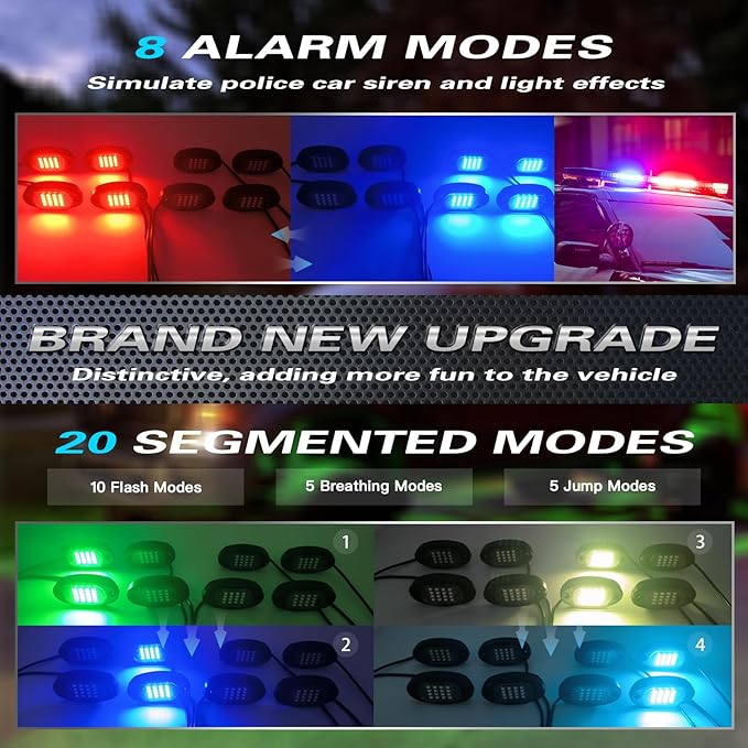 20Pods RGB LED Rock Lights Kit with APP/RF Remote Control, Segmented Multicolor Underglow Accent Light Exterior Music Mode Waterproof 12V for Trucks Pickup Dually Truck Off-Road