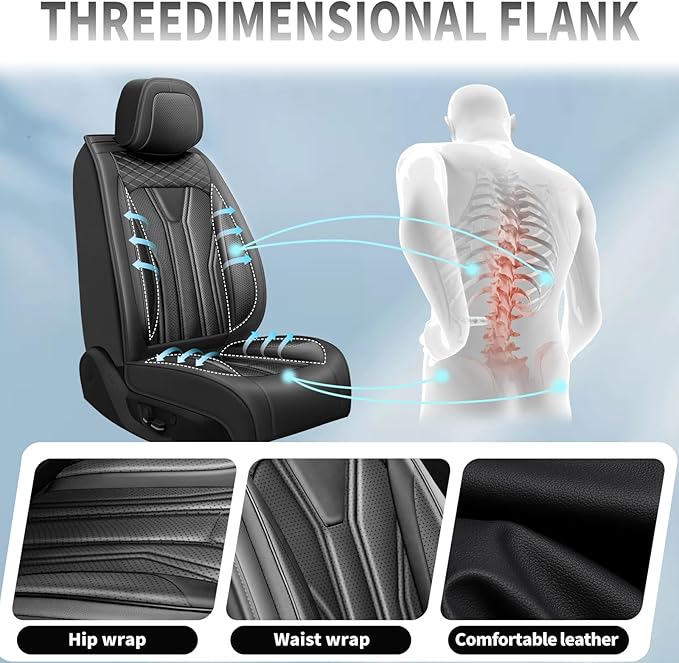 Fit Frontier Car Seat Covers Compatible with Nissan Frontier 2010-2025 2026 -Premium Leather， Waterproof Breathable， All-Weather Seat Cushion Protecto&Airbag Compatible (2 Front Seat All Black)
