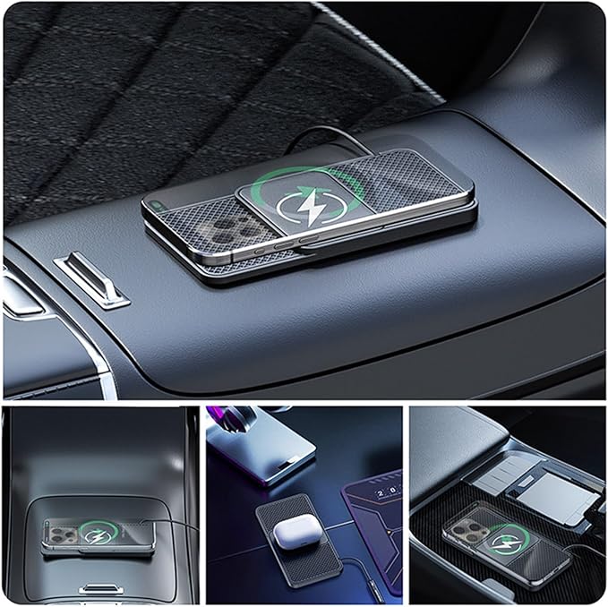 Wireless Car Phone Charger for Tesla Cybertruck Semi, Type C/USB 20W Fast Charging Pad, Non-Slip Charging Station for Travel Home Office Desk, Lightweight, USB
