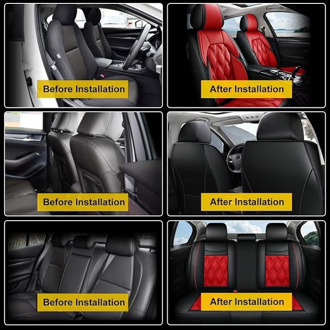 AOMSAZTO Car Seat Covers,Full Set 5 Seats Custom Fit for Nissan Murano 2011-2025 2026,Leather Car Seat Cover Seat Cushion Protector,Airbag Compatible Waterproof Black&Red