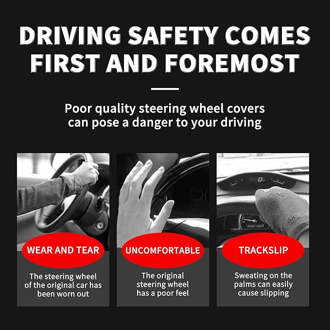 Car Steering Wheel Cover, 15 Inch Leather Breathable Anti-Slip Soft Steering Wheel Protector for Men and Women, Universal Car Accessories for SUV, Truck, RV (Blue)