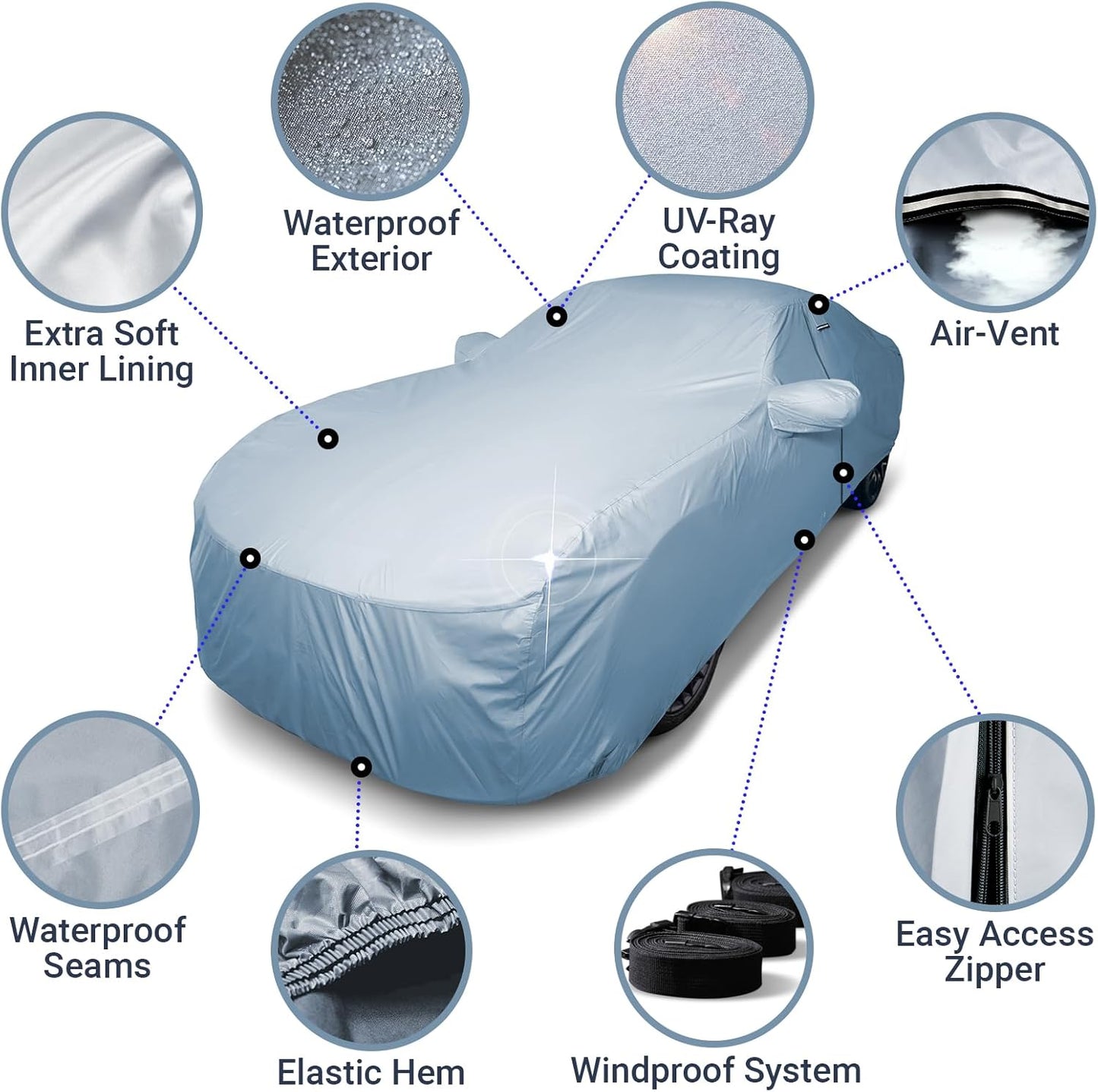 iCarCover Premium Car Cover for 1990-2001 Chevy Lumina Sedan Waterproof All-Weather Automobiles Custom Fit Indoor Outdoor UV Snow Protection Covers with Straps and Bag