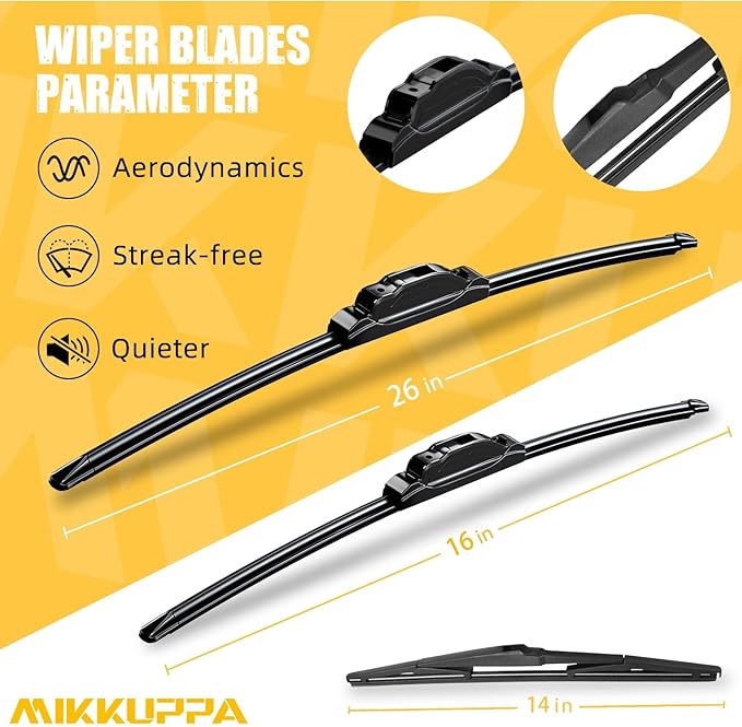 MIKKUPPA 26"+16"+14" Windshield Wiper Blades Replacement for 2016-2021 Hyundai Tucson, Front & Rear Wiper Blades Set, Durable Stable Quiet All Season (Pack of 3)