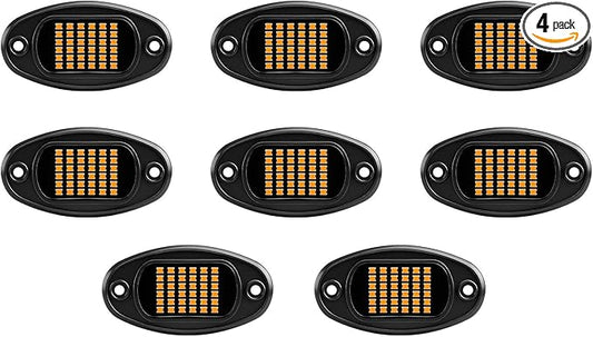 GSRECY Rock Lights Ultra Bright LED Neon Underglow Lights Waterproof for Trucks Pickup SUV UTV ATV RZR Car Boats Motorcycle (Yellow, 8 Pods)