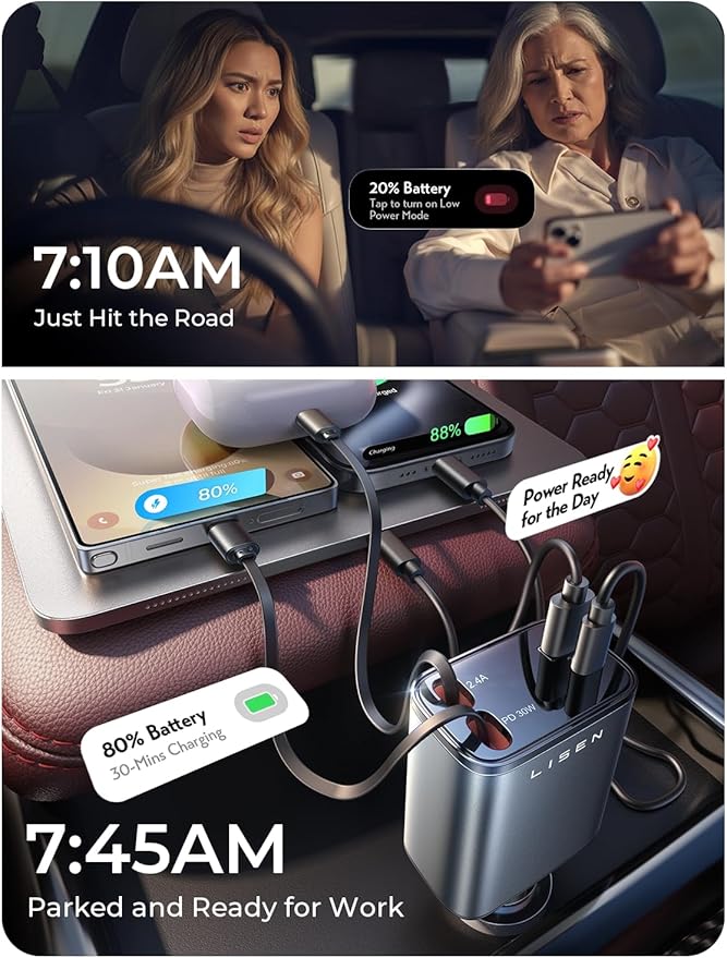 Gifts for Mothers Day 2026, LISEN Retractable Car Charger for iPhone 17, Personalized Friend Gifts for Cute Women Birthday Unique, Gift Ideas for Wife, Sister, Daughter, Aunt