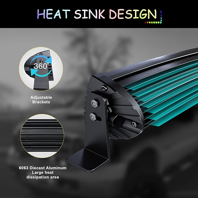 22" RGB LED Light Bar 2Pcs 4" Flood LED Pods with Multi-Color Chasing RGB Halo 16 Solid Colors Over 92 Flashing Modes Offroad Lights Driving Lamp Fog Lights with Switch Wiring Harness
