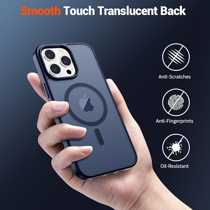SUPFINE Magnetic for iPhone 13 Pro Max Case with Screen Protector (Compatible with MagSafe) (Military Grade Drop Protection) Translucent Matte Shockproof Phone Cover,Dark Blue