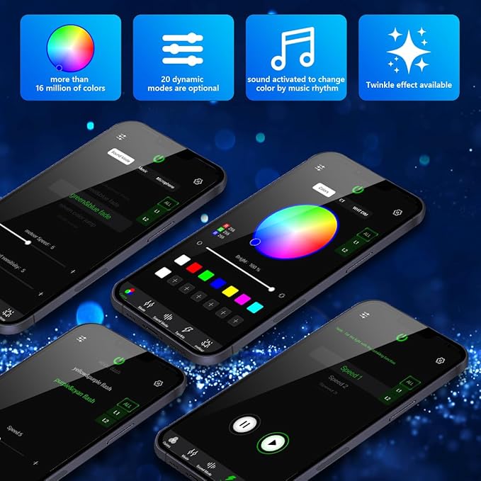 AMKI High Brightness 32W Twinkle 1200pcs Fiber Optic Starlight Headliner Kit 0.03in 13.1ft Fiber Strands RGBW Sound Activated APP Remote Control for Car Home Roof Ceiling Decoration