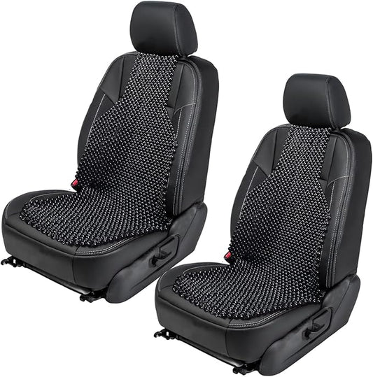 ZONETECH Black Wood Beaded Seat Cushion - Premium Quality Massaging Double Strung for Stress-Free Driving All Day,Universal Fit for Vehicles and Office Chairs (2 Pack)