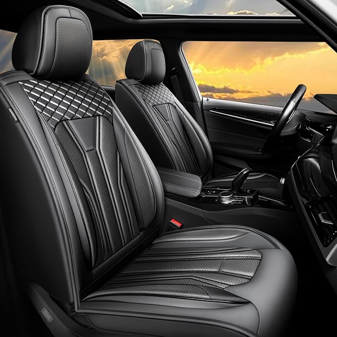 Fit Sonata Car Seat Covers Premium Leather for Hyundai Sonata 2007-2025 2026. Waterproof， Breathable, Scratch-Resistant & All-Weather Seat Cushion Protector（Full Set All Black）