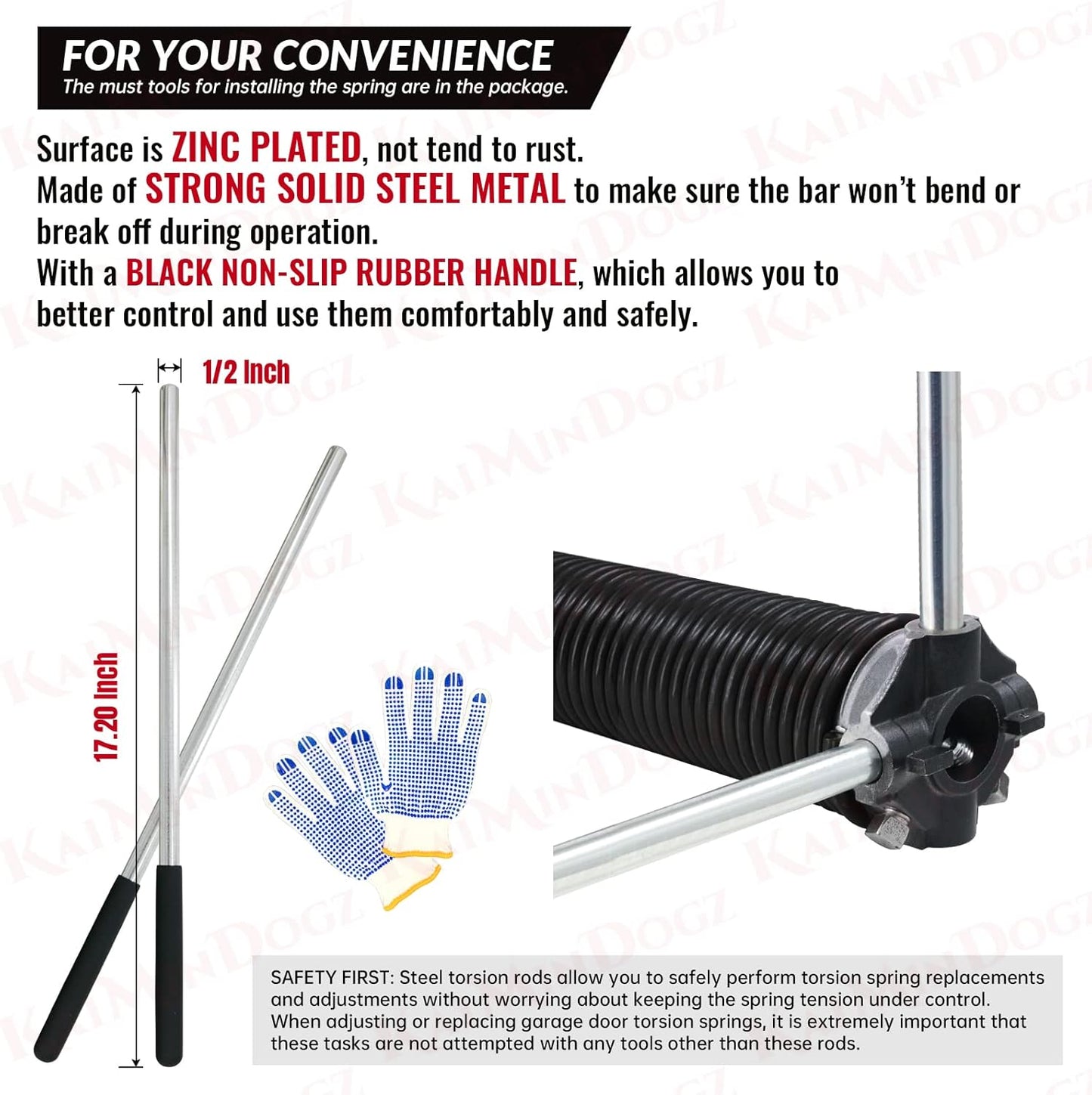 Pair of 1.75" Garage Door Torsion Springs Set with Non-Slip Winding Bars&Gloves, High Precision Electrophoresis Oil-Free Black Coated for Replacement, MIN 16,000 Cycles (0.218 x 1.75"x 20")