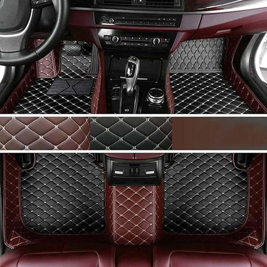 Custom Making Car Floor Mats Protection Pads for 99% Sedan/Coupe/Hatchback/SUV/Pickup Men Women Car Floor Mats Coverage Pads Anti-Slip Leather Floor Lining (Dark Brown+Black Beige)