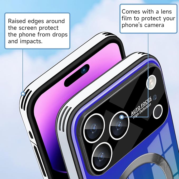 Guppy Compatible with iPhone 17 Pro Magnetic Case, with Full Camera Lens Protector [Compatible with MagSafe] Scratch Resistant Gradient Glass Back Cover Phone Case-Purple