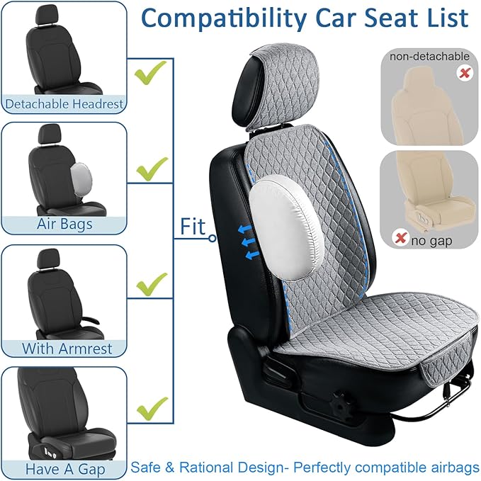 Car Seat Covers, 2 Pack Linen Front Seat Covers for Car, Non-Slip Soft Breathable Front Car Seat Protector Universal Fit Most Automotive, Van, SUV, Trucks (2Pack Light Grey)
