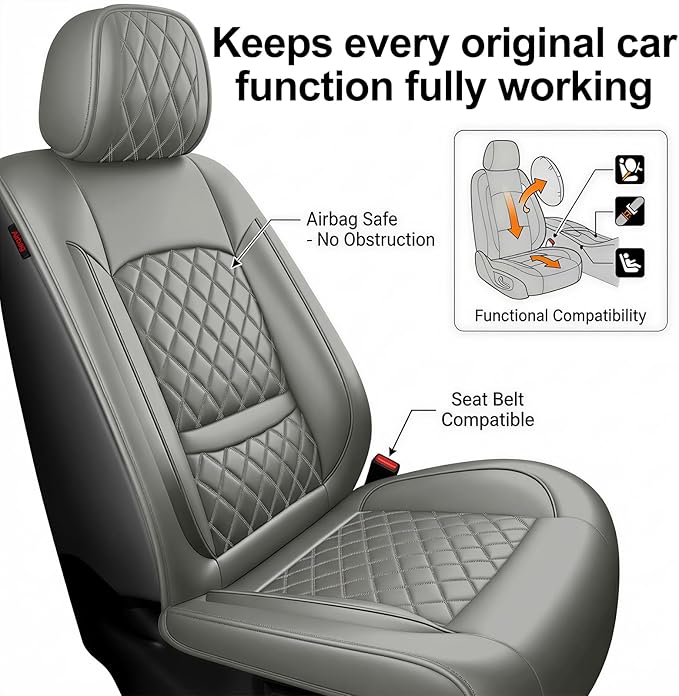 Santa Fe Seat Covers Custom Fit for Hyundai Santa Fe 2007-2026 (Only 5-Seat Version) - Full Set Premium Leather, Waterproof, All-Weather, Airbag Compatible, Only 2 Front seat Covers (Gray)