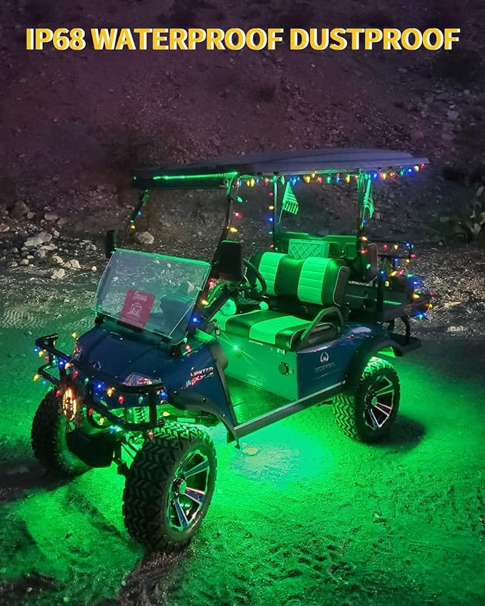 YM E-Bright Car Led Strip Lights for Golf Cart Underglow Motorcycles Marine Boat Kayak Interior Exterior 36SMD Waterproof IP68 Upgrade Solid Silicone 12V 12inch Green (Pack of 4)