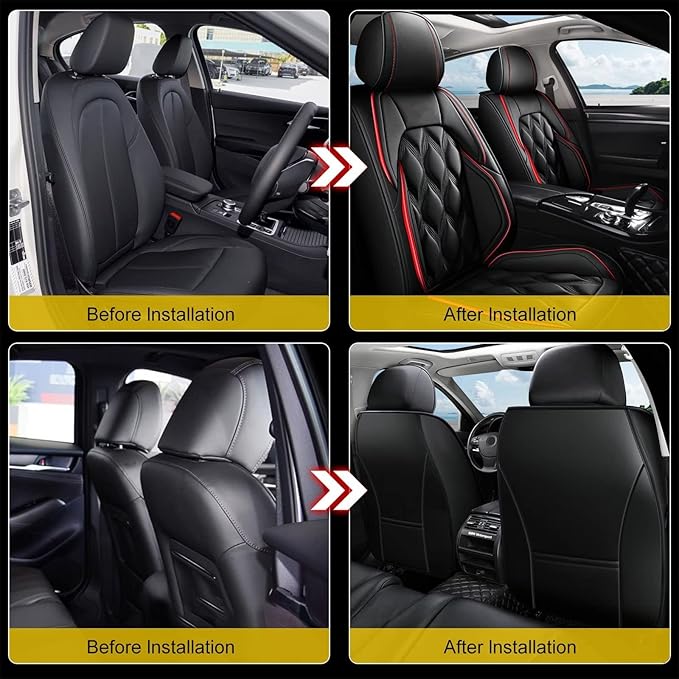 AOMSAZTO Front Seat Covers Fit for Hyundai Venue 2020-2026 Waterproof Faux Leather Car Seat Cover Compatible with Airbag(2PCS Front, Black&Redline)