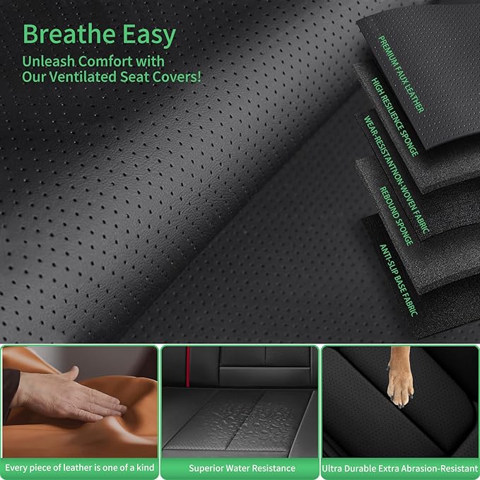 Fit Camry Car Seat Covers for Toyota Camry 2012-2024 2025 2026 -Upgraded Premium Waterproof & Breathable Leather,Airbag Compatible,All-Weather Seat Cushion Protector,2 Front/Black-Red