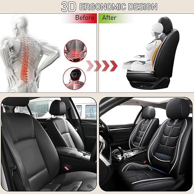 Leather Car Seat Covers Fit for Toyota Corolla Hybrid 2020-2024, 5 Seater Car Seat Cover, Premium Waterproof, Scratch Resistant Car Interior Accessories (Full Set Black White)