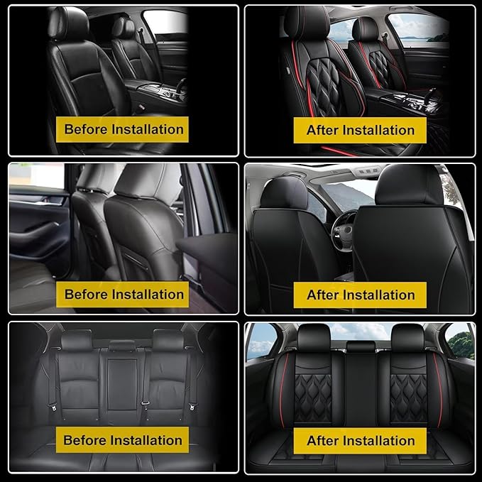 AOMSAZTO Car Seat Covers Full Set Fit for Hyundai Kona 2018-2026 Waterproof Faux Leather Car Seat Cushions Automotive 5 Seat Covers Set（Black&Redline）