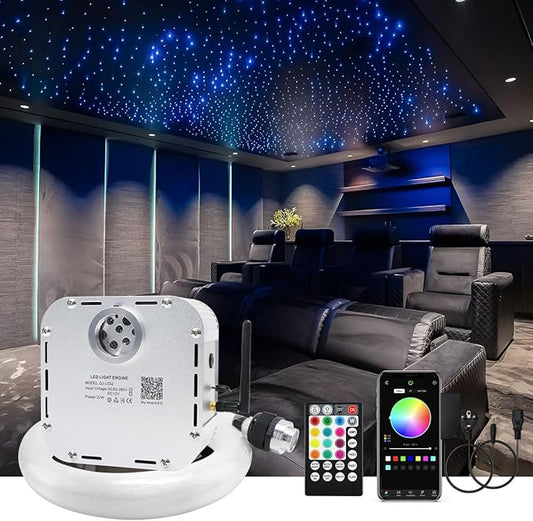 AMKI High Brightness 32W Twinkle 1200pcs Fiber Optic Starlight Headliner Kit 0.03in 13.1ft Fiber Strands RGBW Sound Activated APP Remote Control for Car Home Roof Ceiling Decoration