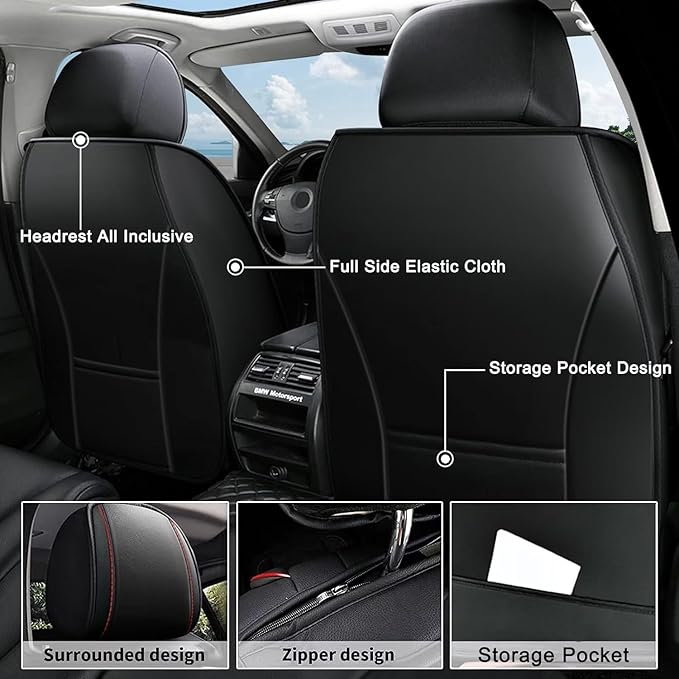 AOMSAZTO Car Seat Covers 2 Front Seats Custom Fit for Chevrolet/Chevy Traverse 2018-2026 Leather Car Seat Cover Seat Cushion Protector Airbag Compatible Waterproof Black