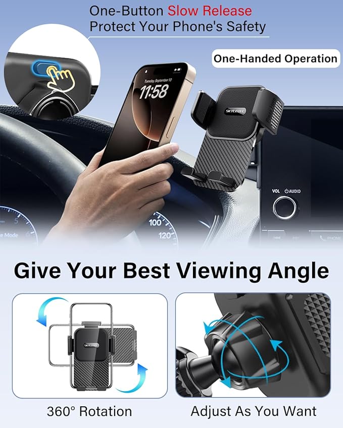 SKYLOTEC Car Phone Holder for Toyota Highlander 2020-2025 Accessories 8-Inch Screen Fixed Clip, Automobile Cradles Phone Mount, Cell Phone Base Not Block Air Vent (Not Fit 12.3-inch Limited Platinum)