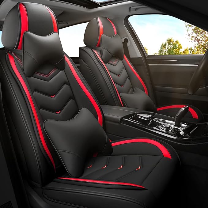 Car Seat Covers for Mercedes-Benz S-Class 2005-2026, Premium Nappa Leather Car Seat Cover, Stylish Sport Seat Covers， Automobile Seat Cover Sets.(Luxury 2 Seats/Black Red)