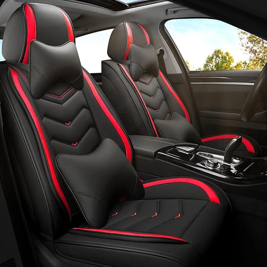 Car Seat Covers for KIA Sedona 2003-2021, Premium Nappa Leather Car Seat Cover, Stylish Sport Seat Covers， Automobile Seat Cover Sets.(Luxury 2 Seats/Black Red)
