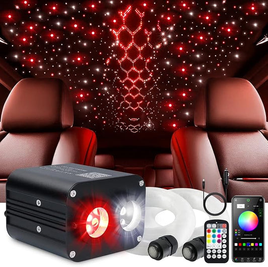 Starlight Headliner Kit,Twinkle + Music Sync Dual Color Fiber Optic Star Ceiling Lights with APP Remote Control, RGBW Star Lights for Car/Home Ceiling Decor, 600pcs 9.8ft