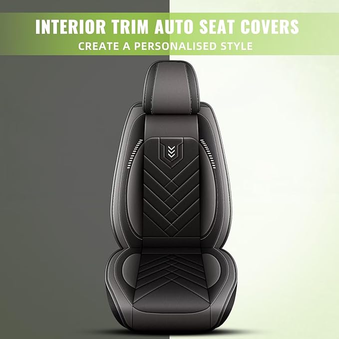 AOMSAZTO Front Seat Cover Fit for GMC Terrain 2020-2026: Faux Leather Automotive Seat Covers Waterproof Vehicle Seat Cushion Protector Car Interior Covers(2 Seat Black&Grey)