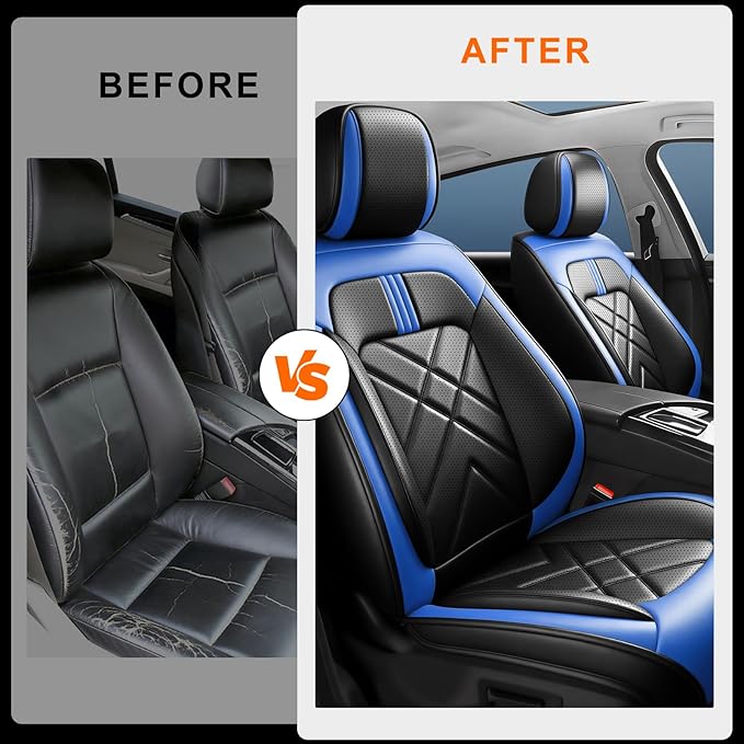 CX-3 Car Seat Covers Fit for Mazda CX-3 2016-2021, Full Coverage Premium Leather Waterproof Breathable Seat Covers, Automotive Seat Protectors, Airbag Compatible(2 Front Seats, Black-Blue)