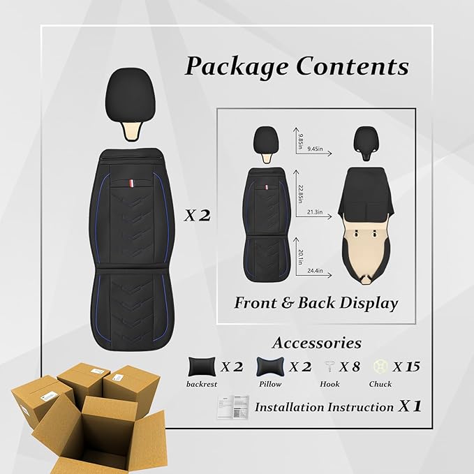Car Seat Cover for Ford Explorer 2000-2025, Waterproof Durable Compatible Airbag, Premium Leather Seat Protector(2 Seats Luxury,Black Blue)