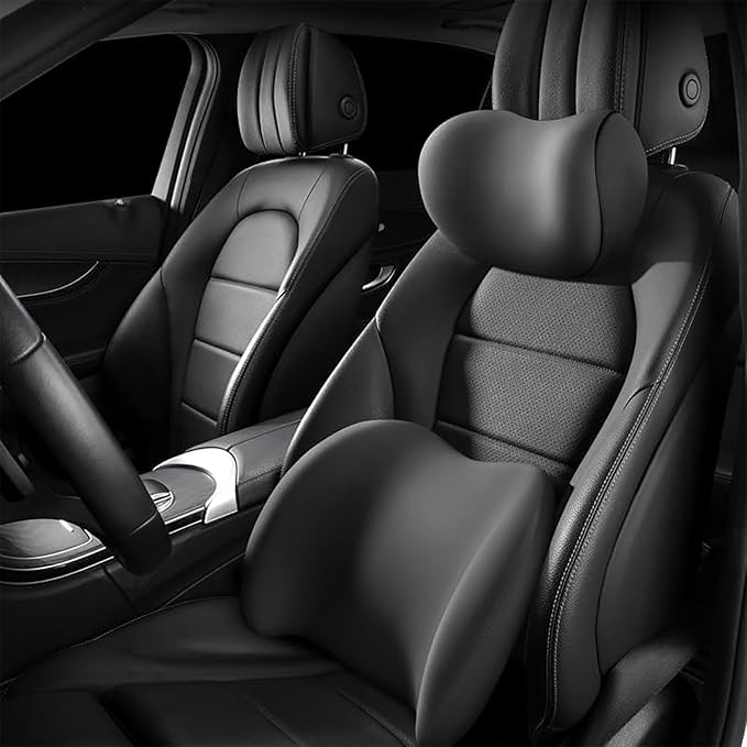 Car Back Support Neck Pillow for Ford F-250 2000-2024, Comfortable Soft Car Seat Headrest Neck Rest Cushion Lumbar Support Pillow with Adjustable Strap,Black