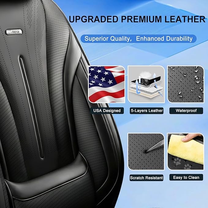 Fit Equinox Car Seat Covers (Front Pair) for Select Chevrolet/Chevy Equinox 2007-2026 - Premium Full Coverage Leather, Airbag Compatible, Waterproof & All Weather Seat Cushion Protector, Black