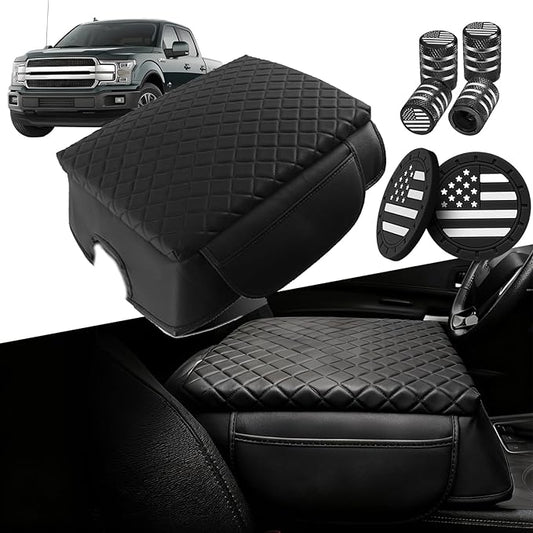 Thick Armrest Cover for 2015-2020 F150, 2017-2022 F250 F350 F450, 2018-2024 Expedition,Bucket Seat Center Console Covers Lid Protector Seat Box Cushion Pad With Pockets Storage Bag,F150 Accessories