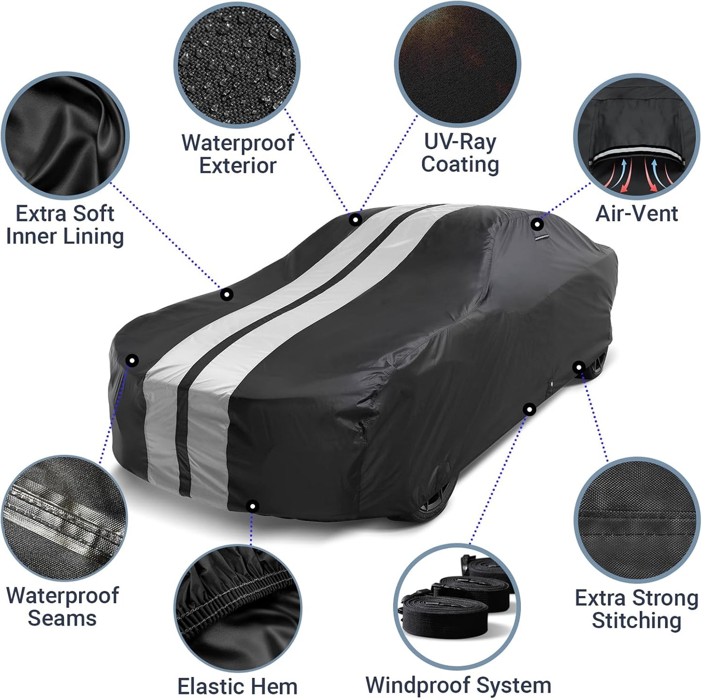 iCarCover Custom Car Cover for Chevy Bel Air Wagon (1959-1964) Waterproof All Weather Rain Snow UV Sun Protector Full Exterior Indoor Outdoor Car Cover (Stripe - Black/Gray)