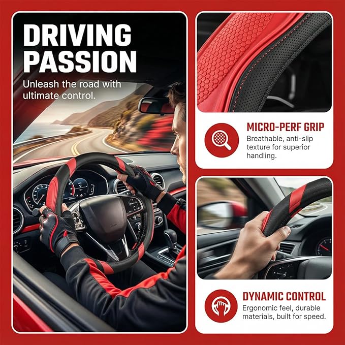 Car Steering Wheel Cover, Breathable Soft Leather Vehicle Wheel Cover Protector for Men Women, Non-Slip Automotive Interior Protection Accessories, Universal for Most Vehicles (Black)