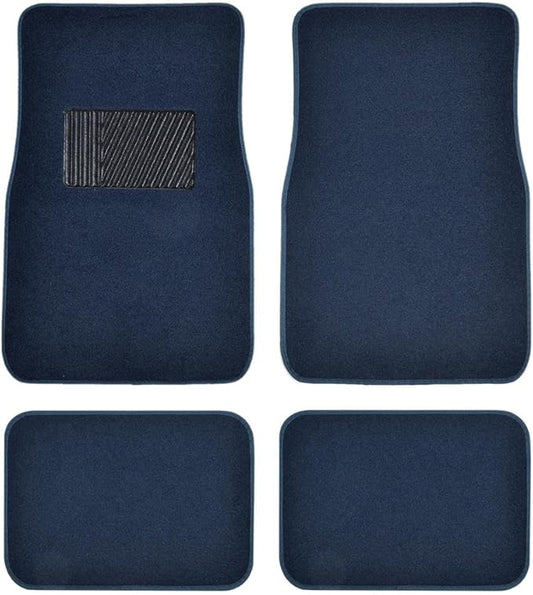BDK Premium Blue Carpet Floor Mats for Cars - Universal Fit Interior 4-Piece Car Mats Full Set with Vinyl Heel Pad Protector - Cute Car Accessories Interior Floor Covers for SUVs & Trucks