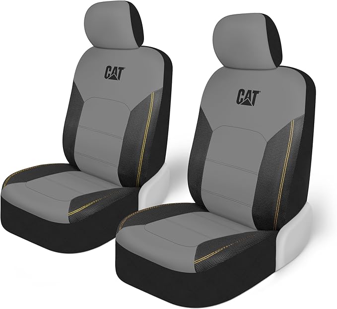 Cat FlexHybrid Car Seat Covers, Gray Premium Faux Leather + Mesh Seat Covers for Cars Trucks SUV, Universal Fit Car Seat Covers Front Seats Only, Automotive Interior Covers, Ideal Truck Seat Covers