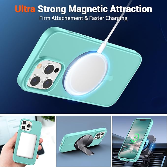 SUPFINE Magnetic for iPhone 12 Pro Max Case with Screen Protector (Compatible with MagSafe) (Military Grade Drop Protection) Translucent Matte Shockproof with Anti-Fingerprint Phone Case,Blue Green