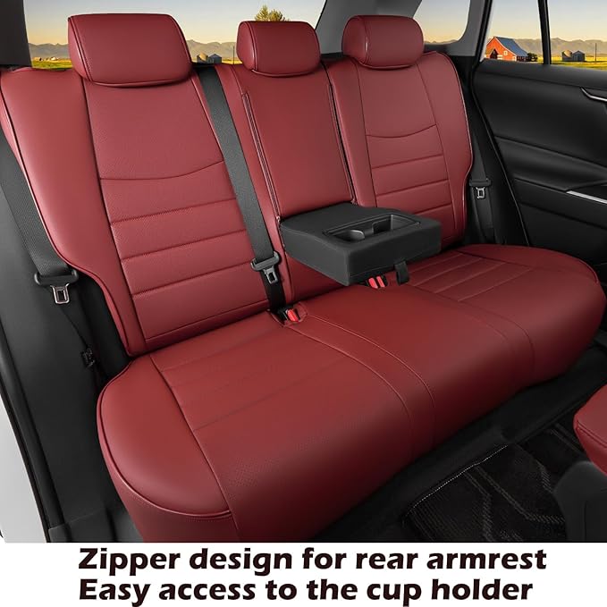 HKZ Fit RAV4 Car Seat Cover Set for 2019 2020 2021 2022 2023 2024 Toyota RAV4 Prime,XSE Hybrid & 2022-2024 SE Hybrid - Leather(Burgundy)