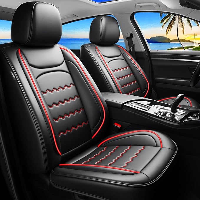 CX-50 Car Seat Covers Fit for Mazda CX-50 2023-2026, Full Coverage Premium Leather Waterproof Breathable Seat Covers, Automotive Seat Protectors, Airbag Compatible(Full Set Seats, Black & Red)