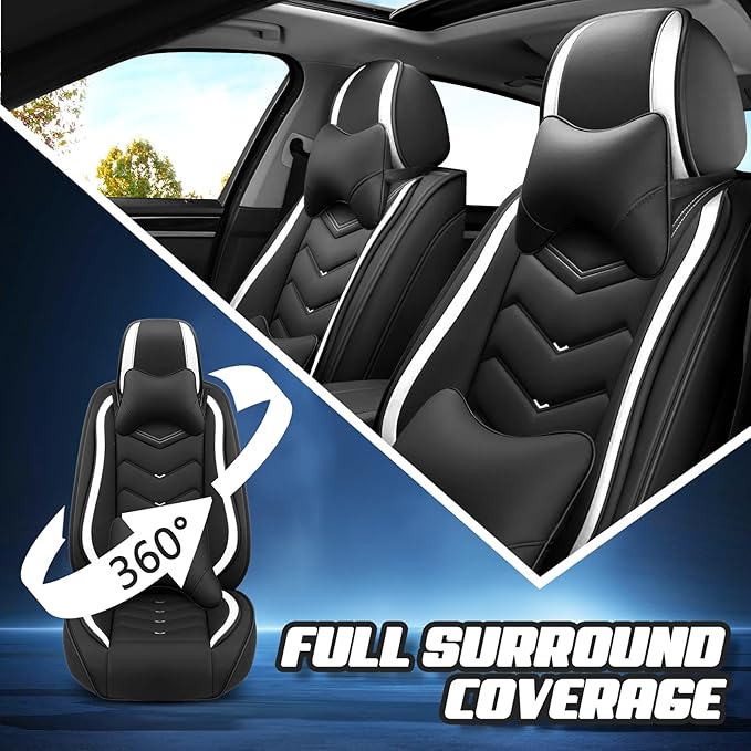 Car Seat Covers for Lexus ES 350 2007-2026, Premium Nappa Leather Car Seat Cover, Stylish Sport Seat Covers， Automobile Seat Cover Sets.(Luxury 2 Seats/Black White)