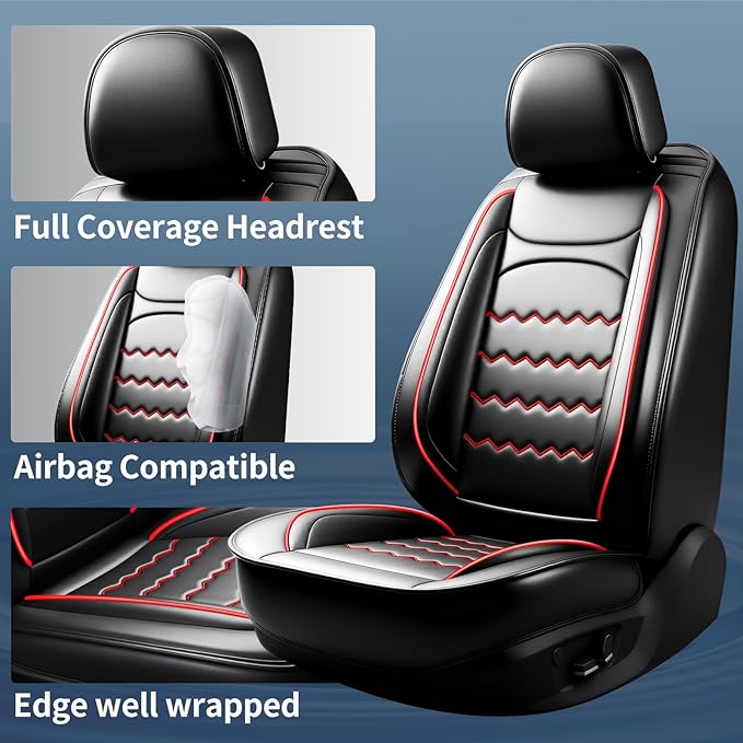 CX-50 Car Seat Covers Fit for Mazda CX-50 2023-2026, Full Coverage Premium Leather Waterproof Breathable Seat Covers, Automotive Seat Protectors, Airbag Compatible(2 Front Seats, Black & Red)