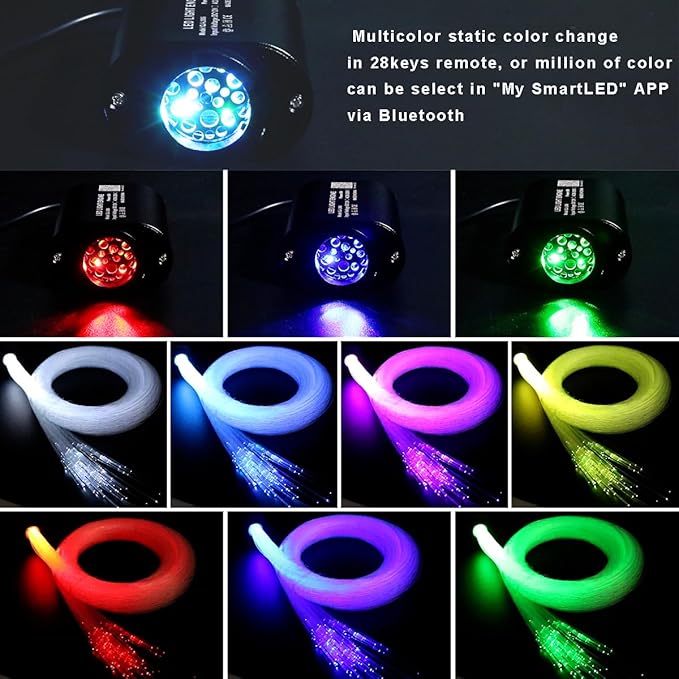 AZIMOM Mini 6W 300pcs Twinkle Fiber Optic Starlight Headliner Kit for Car Home 0.03in 6.5ft End Glow Fiber Strands Sound-Activated APP& Remote Control Starlight Engine