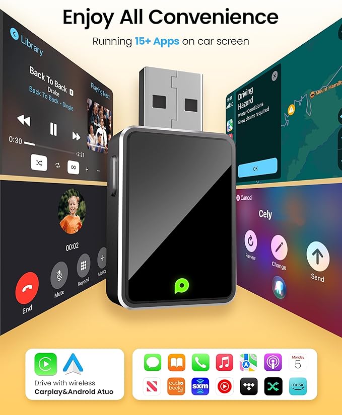 Mini Wireless CarPlay Adapter for iPhone & Android Auto (2026 Upgrade), No Delay, One Click Multi Device Switch, Fast Stable Connection, Plug & Play, Converts Wired to Wireless for 2016+ Cars