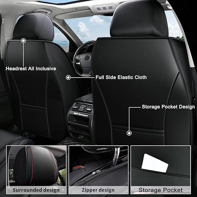 AOMSAZTO Seat Covers,2 Front Car Seats Custom Fit for Jeep Renegade 2015 2016 2017 2018 2019 2020 2021 2022 2023 2024 2025 Leather Car Seat Cushion Protector Airbag Compatible Waterproof Black