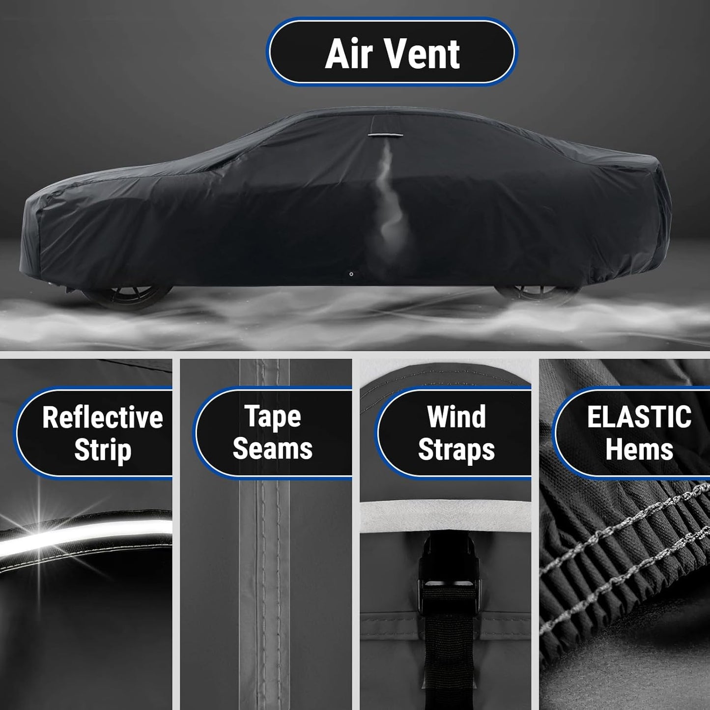 iCarCover Premium Plus Car Cover for 1968-1972 Chevy El Camino Waterproof All Weather Rain Snow UV Sun Hail Protector for Automobiles, Full Exterior Indoor Outdoor Car Cover (Stripe - Black/Red)