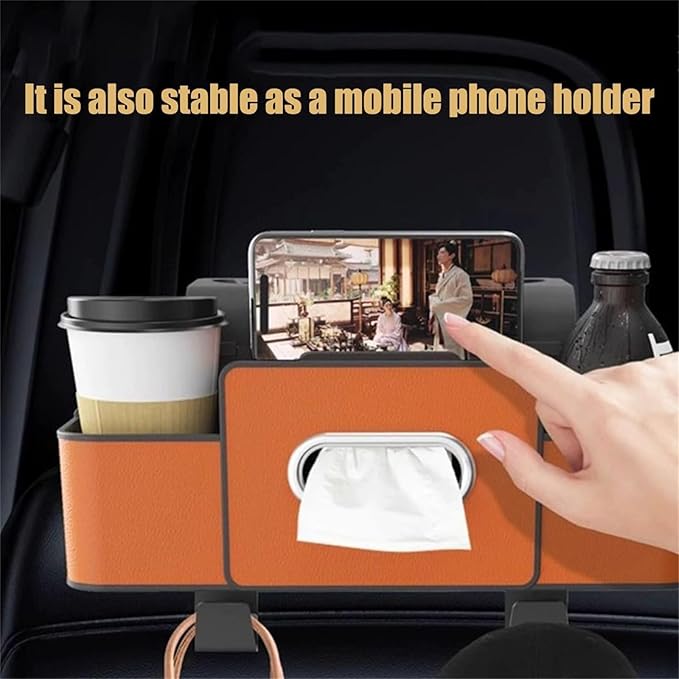 Car Organizers and Storage Box Behind Seat, Large Car Seat Back Organizer for Hold Phone, Drinks, Handbag, Universal Fit for Suv/Sedan (Orange, 1pcs)